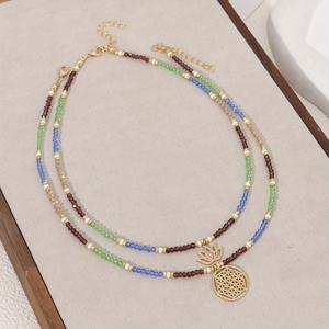 TEMU 여성용 펜던트 목걸이 2개 세트, 인조 비즈 로터스 더블 레이어 초커, 휴가 파티 음악 페스티벌 데일리 액세서리