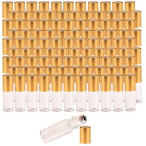 TEMU 5Ml-100pcs 스테인레스 스틸 롤러 병: 빈 재충전 가능한 투명 유리 롤온 병, 에센셜 오일, 향수, 여행 - 손 세척만
