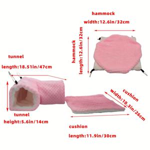 TEMU 햄스터 해먹+터널 둥지+매트 세트 (3pcs) 햄스터 더블 데커 해먹 밍크 네덜란드 돼지 기니피그 은닉 터널 하우스 소형 애완동물 매트 햄스터 채널 둥지