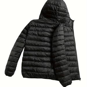 TEMU 남성용 경량 후드 재킷 | 풀 지퍼 클로저가 있는 따뜻한 겨울 코트, 하이킹, 통근 및 일상복에 적합, 신축성 없는 원단, 레귤러 핏, 단색