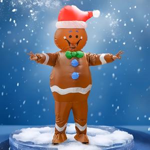 TEMU 귀여운 진저브레드 남성용 인플레이터블 코스튬 - 표현력 있는 눈, 코 & 미소 /, 쉽게 입을 수 있는 원피스 디자인과 스탠딩 베이스로 크리스마스 파티, 퍼레이드, 사진 촬영 및 테마 이벤트에 적합 - 성인용 내구성 & 안전한 인플레이터블 의상
