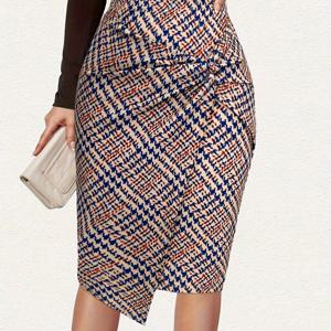 TEMU 여성용 우아한 하프 스커트 - 하운드투스 프린트 & 노트 디테일, 사계절용 숏 스커트, 드레스, 블라우스 또는 레이어링용, 세탁기 사용 가능, 캐주얼부터 포멀까지 다양한 스타일링 - 스커트 아님 (스타일: 우아한 스페셜)