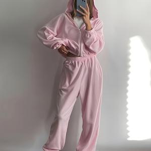 TEMU 여성 후드 스웨트스ूट - 드롭 숄더 긴팔 운동복, 짐, 하이킹, - 올 시즌 운동복 바지 (패딩 없음) - 우아한 여성 액티브웨어, 짐웨어, 캐주얼 스포츠웨어, 고탄성 소재