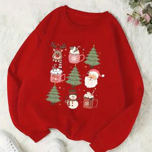 TEMU 여아용 2024 5 30 패턴 스웨트셔츠 - 산타, 말벌 & 컵케이크 디자인의 포근한 라운드넥 풀오버, 가볍고 부드러운 신축성 있는 원단, 캐주얼한 봄/가을 의류, 귀여운 스웨트셔츠