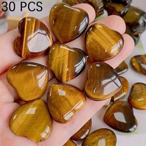 TEMU 30개 천연 타이거 아이 하트 모양 팜 스톤 - DIY 주얼리, 홈 데코, 그리고 휴일 선물용 광택 있는 갈색 & 노란색 , 타이거 아이 주얼리