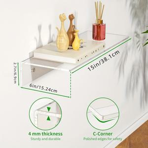 TEMU 2개 투명 아크릴 플로팅 선반 - 튼튼한 현대적 벽걸이 선반 유닛, 식물, 사진, 책, 장식용 공간 절약형 - 접착제 또는 나사로 쉬운 설치 - 거실, 침실, 홈 오피스, 욕실, 주방에 이상적 - 스크래치 및 충격 방지, 다용도 디스플레이 선반, 세련된 디자인의 내구성 있는 아크릴 소재