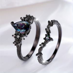TEMU 럭셔리 고딕 블랙 투피스 링 세트, 패셔너블하고 독특한 여성용 연회 파티 반지, 특별한 날,고딕 링,패션 링,고딕 미학