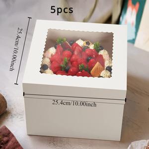 TEMU 5개 흰색 종이판 빵집 상자 투명 창문 포함 - 케이크, 페이스트리, 빵집 간식을 위한 키 큰 케이크 포장 상자 스티커 포함 - 생일, 결혼식, 선물용 내구성 종이 케이크 용기