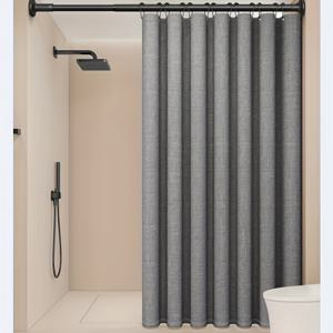 TEMU 1개 고급 그레이 리넨 작은 구멍 욕실 샤워 커튼 홈 데코 커튼 모조 리넨 원단과 후크 12개 포함|샤워커튼