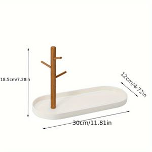 TEMU 모던 우드 현관 정리대 - 3단 키홀더 & 트레이 포함, 화이트 라커 현대식 복도 테이블탑 수납 선반, 공간 절약형 키 정리대, 반지 & 주얼리 디스플레이, 사무실, 현관용 - 화이트 & 우드 디자인, 내구성 있는 우드, 키, 반지, 주얼리, 소품 다용도, 스타일리시한 모던 데코, 둥근 모서리와 매끄러운 표면, 논-