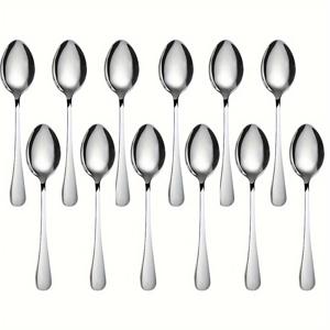 TEMU 12개 스테인리스 스틸 디저트 스푼 세트, 5.39인치 - 세련된 미니 , 커피 & 차 스푼, 블랙 액센트, 광택 마감 - 가정, 주방, 레스토랑 및 애프터눈 티에 이상적