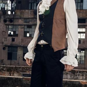 TEMU 남성용 빈티지 중세 해적 장식 긴팔 셔츠 - 빨간색 금박, 볼록한 가슴, 할로윈 및 크리스마스 파티, 테마 이벤트, 코스튬 파티, 코스튬 의류에 이상적 | 볼록한 가슴 | 조절 가능한 핏