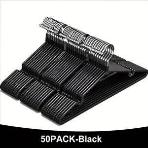 TEMU 50개 팩 스테인리스 스틸 바지 옷걸이 미끄럼 방지 내구성 높은 노치 포함 옷장 옷걸이 옷걸이, 공간 절약 건조대|빨래건조대|행거|바지걸이