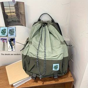 TEMU 나일론 하이킹 배낭, 캐주얼 스포츠 여행 배낭, 끈 조임 후드, 등산용 경량 배낭|스트링백팩