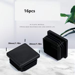 TEMU 16개 팩 사각형 플라스틱 플러그 PP - 의자 글라이드 캡 테이블, 스툴, 파이프, 강철 튜브 - 단열, 내열성 블랙 의자 다리 삽입물