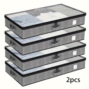 TEMU 투명 창과 튼튼한 손잡이가 있는 2개 대형 침대 밑 수납 상자 세트 - 옷, 침구 및 잡화용 튼튼한 패브릭 정리함, 공간 절약형 가정 정리 솔루션, 침대 밑 수납, 침대 밑 수납 상자, 수납 정리함, 수납함, 정리수납함, 수납정리함 대형, 수납정리함, 폴딩박스, 정리함 및 수납함|폴딩박스
