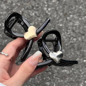 TEMU 여성을 위한 우아한 헤어 클립 세트, 대형 강력한 그립 바나나 헤어 클램프, 세련된 프랑스 게 헤어 액세서리, 플라스틱 재질, 하트 모양, 프린트, 두꺼운 및 얇은 헤어에 다용도로 사용할 수 있는 제품