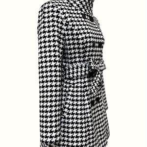 TEMU 여성용 우아한 하운드투스 코트 - 블랙 & 화이트 벨티드 겨울 트렌치코트, 노치드 라펠 & 버튼 프론트 클로저, 손세탁/드라이클리닝 가능, 가을 겨울 아우터웨어, 스타일리시 보온 내구성