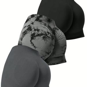 TEMU 3피스 하이웨이스트 복부 컨트롤 시스루 짐 쇼츠 세트 - 복부 컨트롤 운동 쇼츠, 요가, 스쿼트, 사계절 퍼포먼스 애슬레틱 수영/모든 쇼츠 길이용 (손세탁 가능)