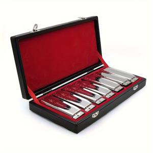 TEMU 스완 7-피스 다이어토닉 하모니카 세트, 연마된 금속 마감 처리된 블루스 하프 가제트, 휴대용 케이스 및 청소 천 포함 - 전문가 품질의 악기