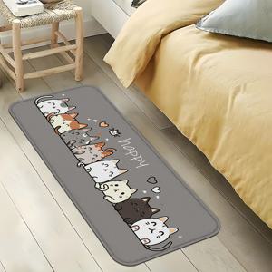 TEMU 귀여운 고양이 패턴 미끄럼 방지 러그 - 흡수성, 세탁기 사용 가능한 거실, 침실, 욕실 현관용 바닥 매트 - 겨울 & 크리스마스용 아늑한 회색 장식 카펫, 1.2cm, , 도어 매트