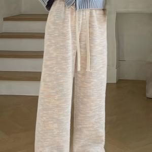 TEMU 플러스 사이즈, 여성용 플러스 사이즈 와이드 레그 캐주얼 팬츠 - 파스텔 핑크/복숭아/베이지/노랑/초록 세로 줄무늬, 직다리 바지, 겨울철 따뜻함, 기계 세탁 가능, 청바지 스타일 & 레이어링에 적합한 편안한 바지 (드라이클리닝 금지)