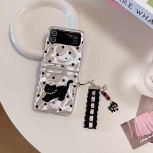 TEMU 아티스틱 물결 점 고양이 체인 삼성 갤럭시 Z 플립3 4 5 6 핸드폰 케이스 폴딩 하이엔드 크리에이티브 틈새 여성 모델|핸드폰케이스