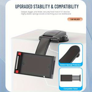 TEMU 조절 가능한 차량 대시보드 흡착식 태블릿 및 휴대폰 홀더, 4-12인치 장치에 적합, 내구성 있는 ABS 소재, 안전한 그립, 운전 중 안전한 시청을 위한 쉬운 각도 조절