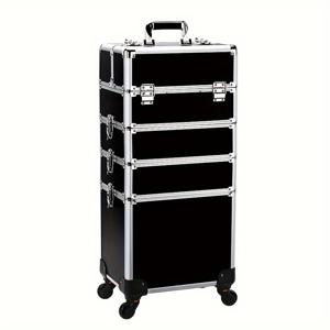 TEMU 대용량 전문 메이크업 케이스 휠 포함 - 접이식 화장품 정리함, 매니큐어 & 뷰티 도구용, 금속 구조