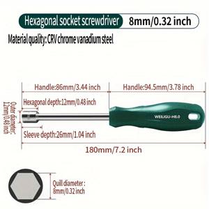 TEMU Weiligu 너트 스타터 매뉴얼 소켓 핸드 스크류 너트 렌치 파워 솔리드 헥스 소켓 스크루드라이버 익스텐디드 아우터 6 앵글 소켓 스크류 배치 5.5M3M5M6M8 렌치 7 12mm