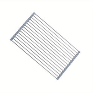 TEMU 1pc 델루스 롤업 스테인레스 스틸 식기 건조대 - 공간 절약형 오버 더 싱크 디자인, 휴대용 및 방습, 작은 공간을 위한 쉬운 청소 주방 싱크 정리대, 주방 카운터용 식기 건조대, 세련된 금속 마감, 내구성 있는 구조|식기건조대|식기건조기|싱크대