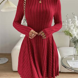 TEMU 허리 여성 우아한 폴리에스터 블라우스 드레스, 폴리에스터 및 엘라스테인 블렌드, 기계 세탁 가능, 라운드 넥, 올 시즌