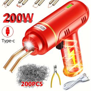 TEMU 200W 고출력 플라스틱 용접 건 | 무선 휴대용 핫 스테이플러, 플라스틱 용접기, 스테이플러 범퍼 수리 차량 키트, 배터리 구동/USB 이중 사용, 충전식 배터리