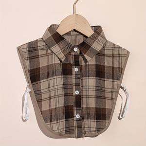 TEMU 1pc 우아한 체크무늬 영국 스타일 여성용 칼라 - 폴리에스터, 원단, 반소매 디자인, 캐주얼 또는 정장 의상에 완벽함, 정장 의상 액세서리 | 클래식 칼라 디자인 | 건축, 여성 액세서리