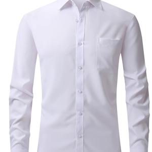 TEMU 남성용 단색 드레스 셔츠, 파티/결혼식/공식적인 프롬을 위한 정장 라펠 단추 업 긴 소매 셔츠