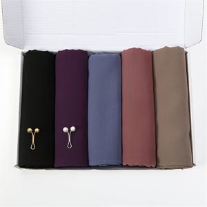 TEMU 1박스 단색 쉬폰 헤드스카프 세트 여성용, 헤드스카프 (5개 헤드스카프+2개 헤어 클립)