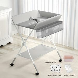 TEMU 휠이 달린 휴대용 높이 조절 접이식 기저귀 교체대, 신생아 및 유아용 보관함 및 수납 선반 포함, 크리스마스 및 할로윈 선물에 적합
