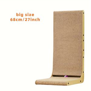 TEMU 27인치 L자형 내구성 고양이 스크래칭 패드, 실내 모든 크기의 고양이를 위한 대형 고밀도 판지 스크래처, 가구 보호, 공이 달린 수직 놀이 장난감, 통기성 및 내마모성