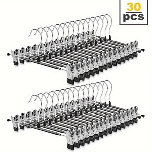 TEMU 30개 핑크 12인치 조절 가능한 클립 행거, 바지, 스커트, 청바지 및 청소년 의류용 - 공간 절약형 메탈 행거, 광택 마감, 안전한 고정을 위한 내구성 있는 플라스틱 코팅 클립, 의류 정리 | 모던 행거 디자인 | 내구성 있는 클립, 옷걸이