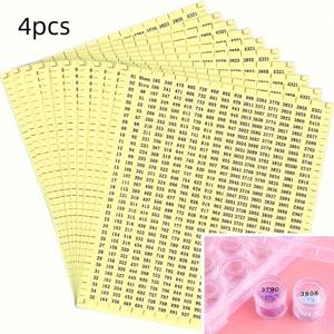TEMU 4-팩 페인팅 컬러 코드 라벨, 아트 스토리지 용기용 그래픽 패턴 넘버 태그, 투명 노란색 미리 붙인 플라스틱 장식 데칼, 판타지 테마 일회용 직사각형 반짝이 마감 엠블럼, 상자 구성용