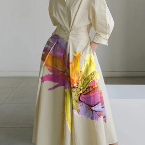 TEMU 포켓이 있는 여성용 캐주얼 플라워 프린트 드레스, 폴리에스테르 피팅한 허리선 드레스, 중국식 칼라, 올 시즌 직조 어덜트 드레스, 1pc