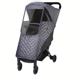 TEMU 헤비듀티 겨울 유모차 커버 - 방풍 및 먼지 차단, 조절 가능한 스트랩과 3단계 안전 하네스, 편리한 보관을 위한 다중 구획, 유모차 겨울 보호 커버, 퀼트 질감 커버, 안전한 스트랩 잠금