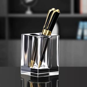 TEMU 고급스러운 투명 유리 펜 홀더, 골드 악센트 – 광택, 휴대용, 녹 방지 책상 정리함 – 친구나 사무실 사용을 위한 완벽한 선물, 귀여운 사무용품