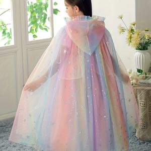 TEMU 소녀용 매혹적인 무지개 후드 망토와 시퀸 - 파티, 할로윈, 크리스마스, 생일을 위한 파스텔 툴 드레스업 코스튬, 3-8세 (망토만), 휴일 의상 | 후드 망토 | 장식용 망토