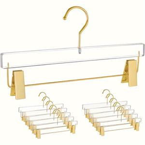 TEMU 5/6/10개 골든 아크릴 행거와 골든 후크 - 옷장 보관용 고급 스커트 & 팬츠 행거, 클립 마크 방지 내구성 플라스틱 보호, 드레스, 웨딩 드레스, 정장 등에 이상적, 옷걸이, 옷장 보관 솔루션, 옷장 정리대, 옷걸이 후크, 옷걸이, 의류 걸이|바지걸이