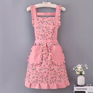 TEMU 여성용 빈티지 플로럴 앞치마 [축제 매력] - 주머니가 있는 스타일리시한 주방복, 요리 및 정원 가꾸기에 이상적, 핑크와 블루 옵션, 축제 행사에 완벽, 빈티지 앞치마