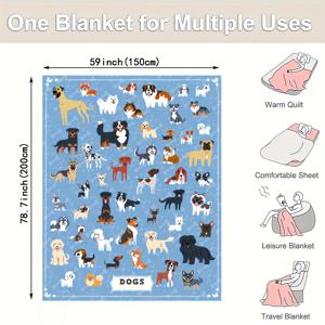 TEMU 1개 귀여운 강아지 만화 패턴 디지털 프린팅 플란넬 담요, 낮잠용 부드럽고 따뜻한 담요, 소파, 사무실, 침대, 캠핑, 여행에 적합, 다목적 사계절 선물 담요