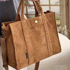 TEMU 오리지널 일본식 가을 겨울 신상 두꺼운 코듀로이 심플 커뮤터 토트백, 캐주얼 아티스틱 핸드헬드 크로스바디백