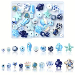 TEMU 40개 녹색 세라믹 비즈 믹스, 거북이, 물고기, 별 & 다양한 모양의 장식 DIY 쥬얼리 만들기에 적합, 보관 상자 포함 - 도자기 재질, 목걸이, 열쇠고리 & 공예품에 적합한 다양한 스타일