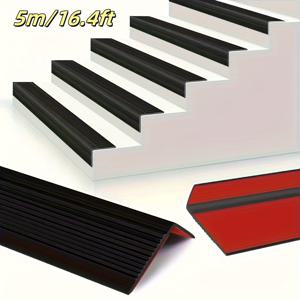 TEMU 5M/16.4Ft PVC 재질의 자가 점착식 계단 모서리 보호대, 미끄럼 방지 계단 코너 장식 스트립, 계단 모서리 몰딩, 실외 및 실내 계단 발판 방수, 블랙 색상, 비닐 소재.